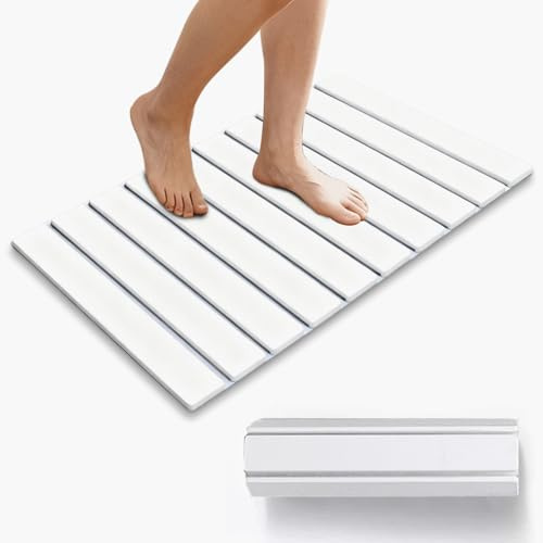 Alfombra Baño Antideslizante,Alfombrilla de baño Absorbente de Piedra AlfombraAntideslizante Secado rápido diatomeas tapete baño Antideslizante Plegable,adecuado para baño, cocina (Blanco, L)