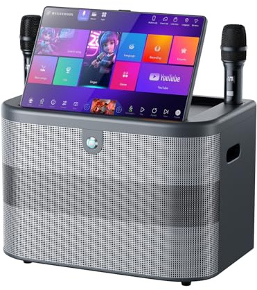 Smart Karaoke Machine with Lyrics Display, 15.6 Inch Touch Screen, Dual Bluetooth Wireless Microphones, Up to 400W Deep Bass Powerful Speaker, Karaoke Machine for Adults, Kids and Singers (Large)
