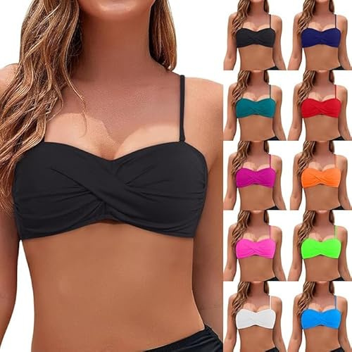 Top Bikini Mujer Sujetador Bikinis Top de Bikini Bandeau para Bikinis Mujer Push Up con Tirantes Desmontables Parte Superior del Traje de baño Arriba con Diseño Retorcido para Playa y Piscina