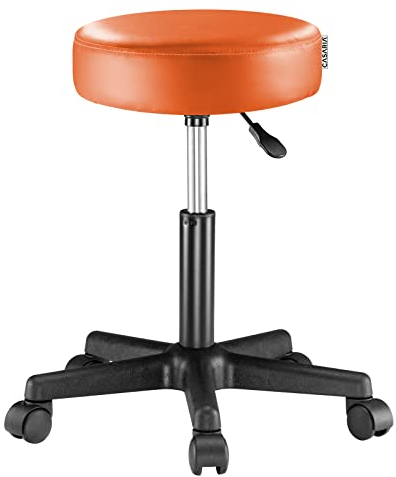 Casaria® Rollhocker Höhenverstellbar 10cm Polsterung 46-60cm Sitzhöhe 360° Drehbar Ø 35cm Rund Rollen Bürohocker Drehhocker Arbeitshocker Hocker Orange