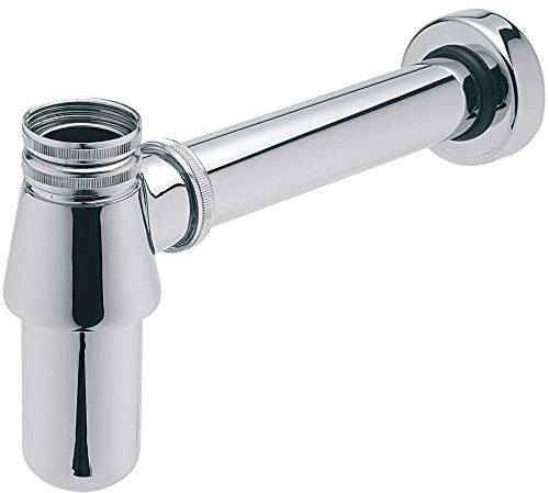 Luxury Compact Telescopic Bottle Trap Round Bottle Trap Decorative Lavatory Washbasin Waste Trap Drain Extension Tube Kit Adjustable Height Waste Siphon Bottle for Bathroom Sink - Chrome