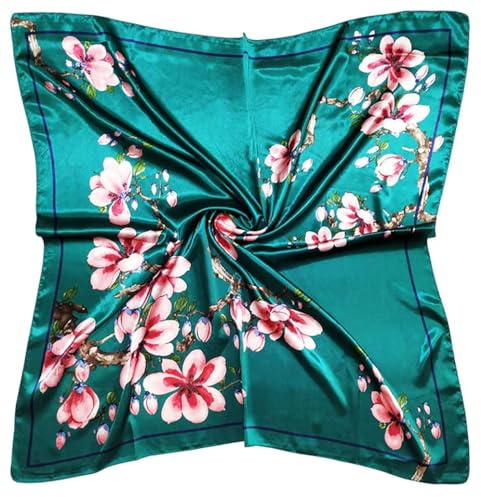 vabovin Satin Head Scarf for Women, 35 x 35 in, Blue Green Floral