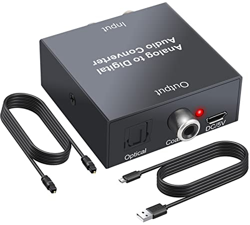 PROZOR Analog zu Digital Audio Konverter R/L RCA 3,5 mm AUX zu Digital Koaxial Toslink Optischer Audiowandler Konverter mit optischem Kabel für PS3, PS4, Blu-ray Player, HD DVD, AV Amp