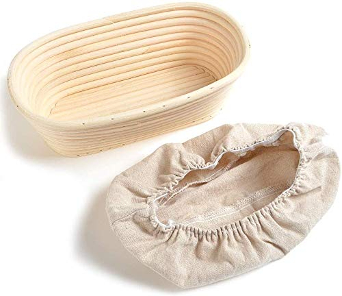 Sumshy Gärkörbchen klein Oval, 21 * 14 * 8CM, Garkörbchen für Brot [ Hergestellt aus 100% handgefertigtem Natur-Rattan-Rohr & ohne Bleichprozess ] - 100% Natur-Rattan - inkl. Leineneinsätze