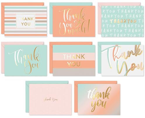 Sweetzer & Orange Tarjetas de agradecimiento en blanco con sobres, juego de 24 tarjetas de notas en 3 colores, incluye caja de tarjetas, perfectas para profesores, baby showers, bodas o agradecimiento