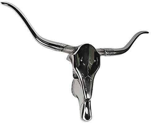 zeitzone Stierkopf Wanddeko Silber Rinderschädel Metall Bullenschädel Wandskulptur