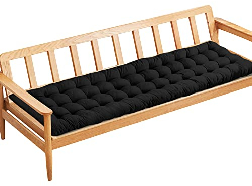 PLULON Schwarzes Gartenbank-Kissen für 2/3-Sitzer, Gartenstuhl-Pad, Veranda-Schaukelstuhl-Kissen, Bank-Sitzpolster, Matte, Möbelpolster für Garten, Terrasse, Rasen, Liege, Bank, 120 x 48 cm