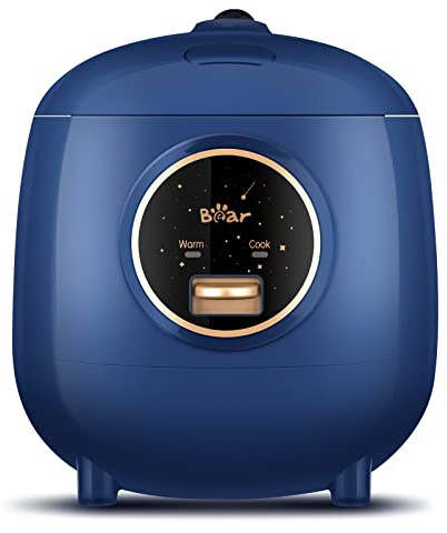 BEAR Small Rice Cooker Steamer, 2 Cups Uncooked (4 Cups Cooked), One Touch & Keep Warm, Mini Cooker for Soup, Stew, Grain, Oatmeal, Veggie, Blue