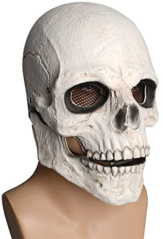 Dlishka Halloween Masks Men Scary,Creepy Full Head Skull Mask With Moving Jaw,Adult Entire Head Realistic Latex Helmet,Scary Standable Skeleton Headgear. (Hard Version-Yellow)