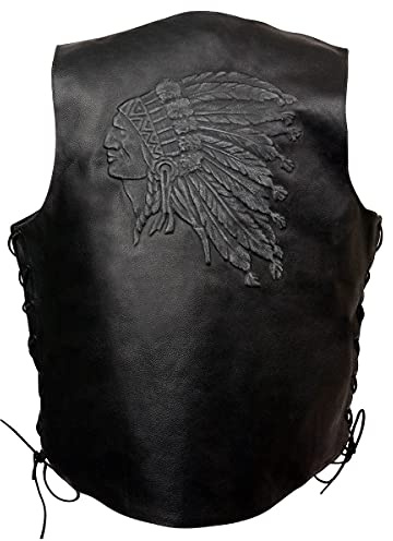 EVENT LEATHER Men's 100% Leather Motorcycle Vest - Biker Vests with Emboss Artwork - Large