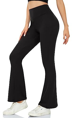 ACTINPUT Yoga Pants for Women Flared Leggings High Waisted Bootcut Black Trousers Women's Workout Bootleg Stretchy Leggings(Black,L)