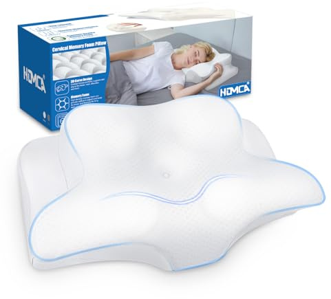 HOMCA Cuscino per il Collo Cuscino per la testa Cuscino Ergonomico in Memory Foam Cuscino di Raffreddamento 3D per Chi Dorme di Fianco, sulla Schiena o sulla Pancia, 62x41x11/13cm Bianco