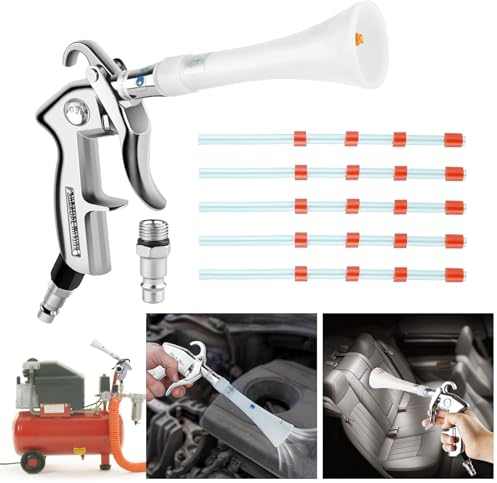 ESTVIIG Pistolet De Nettoyage,Pistolet de Soufflage à Air Comprimé Pistolet à air comprimé pour Compresseur de 6 à 9 Bars avec 5 Tuyaux Convient pour Dépoussiérage,Nettoyage,Peinture,Gonflable
