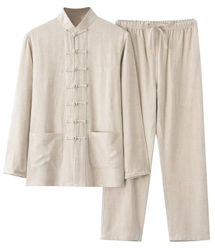 Herren Tang-Anzug Baumwolle Und Leinen Chinesischer Langarm T-Shirt Hosen 2024 Casual Tai Chi Oberteil Chinesischen Freizeitanzug Teenager-Anzug Sommer Outfit Festival Outfit