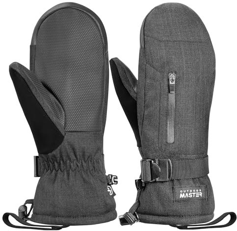 OutdoorMaster Skihandschuhe Damen & Herren, Wasserdicht Schneehandschuhe, Winter Warme Winddichte Snowboard Skifäustlinge mit Doppel-Tasche