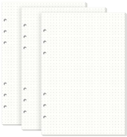 SKYDUE Papier A5 à pois, 135 feuilles rechargeables, classeur à anneaux A5 à pois 21 x 14,2 cm, papier A5 pour classeur à 6 trous, inserts de classeur à anneaux A5 pour classeur à anneaux A5
