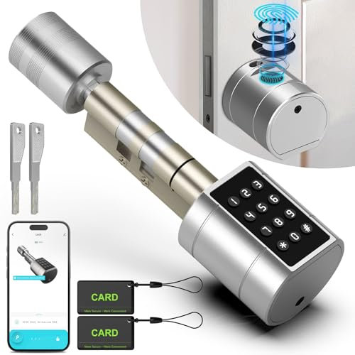 Anweller Türschloss Fingerabdruck, Elektronisches Türschloss Haustür Code Smart Lock SchließZylinder 60mm mit 2 Schlüssel, 2 IC-Karte, für Türen von 30-60 mm