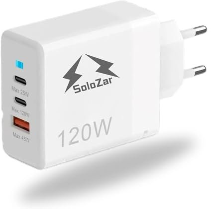 SoloZar 120W Multi-Port Dual PD & QC 3 väggplugg laddare för telefon, laptop, surfplattor med indikatorljus, kompatibel med iPhone, hörlurar, smartklockor, Galaxy, Xiaomi, Huawei, Google Pixel, ...