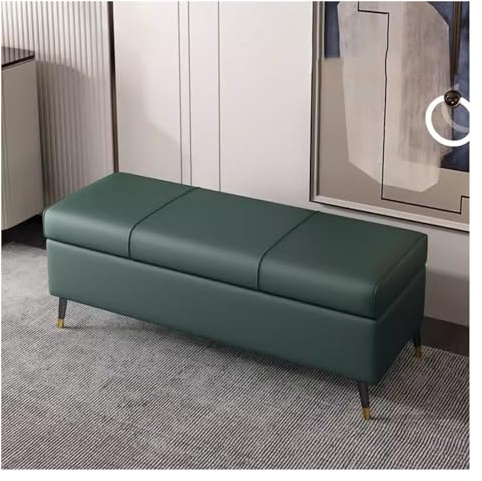 WIGSELBL Panca ottomana imbottita in finta pelle con contenitore, poggiapiedi da ingresso con coperchio incernierato, moderna ottomana con gambe in metallo (verde, 60 cm)