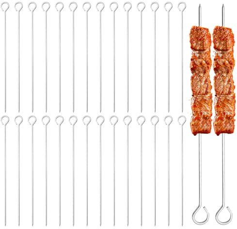 Spiedini In Acciaio Inossidabile,Spiedini Per Barbecue Per Grigliare - Set di 30 bastoncini in acciaio per barbecue Shish Kebab | Spiedino riutilizzabile per kebab barbecue