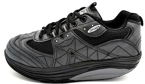 Zapatillas Deportivas con Suela Balancín para Hombre y Mujer - IShape Fitness - Mejora la Postura y Reduce el Dolor Articular (Negro, Sistema Tallas Calzado EU, Adulto, Números, Mediano, 40)
