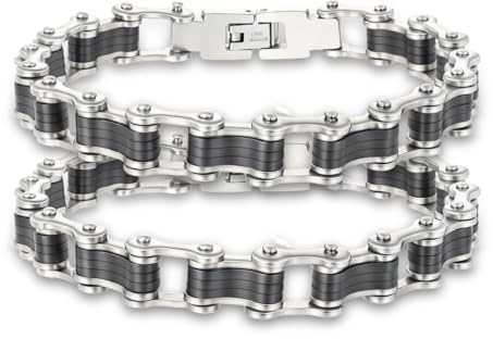 Eigso Punk cykelkedja armband för män svart rostfritt stål motorcykelarmband för man hip hop kedjor armband, Large, Rostfritt stål, Ingen ädelsten