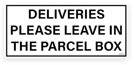 Sticker Gold - 14cm DELIVERIES PLEASE LEAVE IN PARCEL BOX Self Adhesive Stickers - Sign, Front Door, Courier, Postman, Black/White SG411