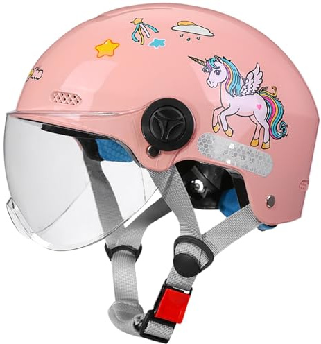 Casco Infantil para Niños Y Niñas De 4 A 12 Años, Casco Jet De Moto Infantil con Visera Solar, Homologado Según La Norma ECE 22.06 H,50-56cm