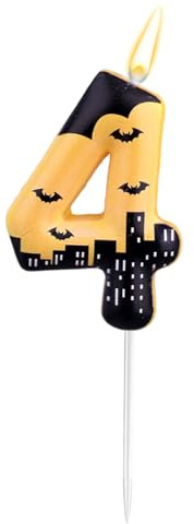 Födelsedagsljus med Nummer, Hjältetema-Födelsedagsljus Fladdermus-Tårtdekorationer för Pojkar och Flickor Halloween Tecknad-Tema-Festtillbehör (Nummer 4)