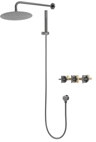 Juego de grifo de ducha empotrado, sistema de ducha de 10 pulgadas, cabezal de ducha de lluvia con manguera de ducha, cuerpo de válvula de ducha, color gris