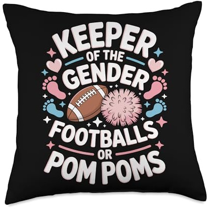 Keeper of The Gender Footballs Or Pom Poms Gender Reveal Throw Pillow
