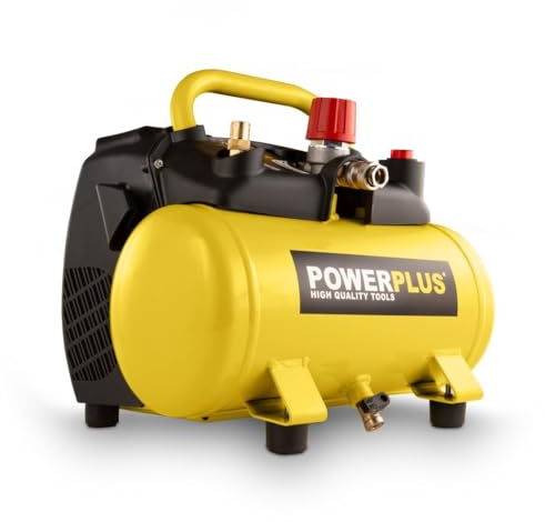 Powerplus Kompressor POWX1721 Luftdruckkompressor ölfrei mit 6l Tank - Luftkompressor mit Druckluft als Luftpumpe für Fahrrad - Kompressor mit 1100 W und 8 bar
