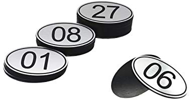 Targhette numerate segnatavolo ovali in ABS con incisione, dimensioni: 30 x 50 mm, numeri: da 1 a 50, per pub, ristoranti, club 1 to 50 Silver