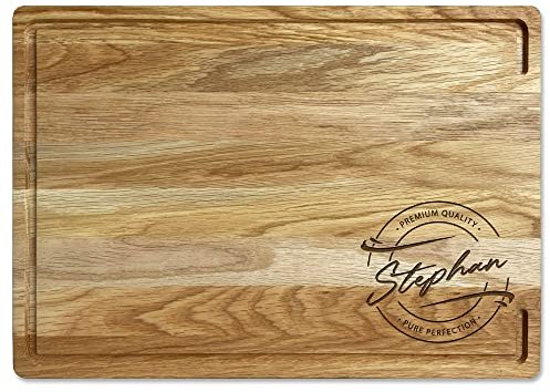 LOOXIS planche à découper personnalisée avec nom - chêne, planche à steak, planche à servir, planche à charcuterie (idée cadeau pour emménagement, anniversaire, fête des pères) - Motif 4