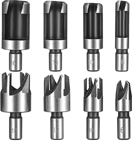 8 Pcs Wood Plug Cutter Set, Standard Wood Dowel Holes Plugs Cutters, Carbon Steel Claw & Tapered Shank Drill Bits Set, Cork Drill Hole Saw Tool HSS Tenon Drill Bits Cutter - 6mm/10mm/13mm/16mm