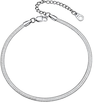 GoldChic Jewelry Catena Alla Cavigliera a Spina Di Pesce Da 3 Mm Per Donne e Ragazze, Gioielli Piatti a Forma Di Serpente, Vestibilità Flessibile