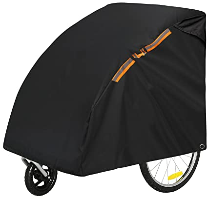 TECTICO Bicycle Trailer Universal Cover Lockable Waterproof Windproof UV Protection Dustproof Robust Folding Garage Trailer Cover, Black