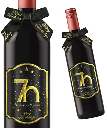 Giftota 2 Stück 70 Geburtstags-Flaschenetikett & Geschenkschleifen - Weinetiketten Personalisiert Selbstklebend für Sekt und Schaumwein - 70 Geburtstag Deko - Geburtstags-Geschenk für Männer & Frauen