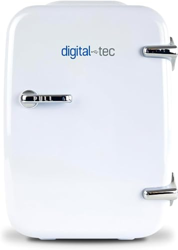 Digital Tec Mini Fridge 4 litre 6 Can Portable Mini Cooler & Warmer for Drinks, Cosmetics/Makeup/Skincare, AC/DC Power, White, For Bedroom, Home, Caravan, Car, DT5LF