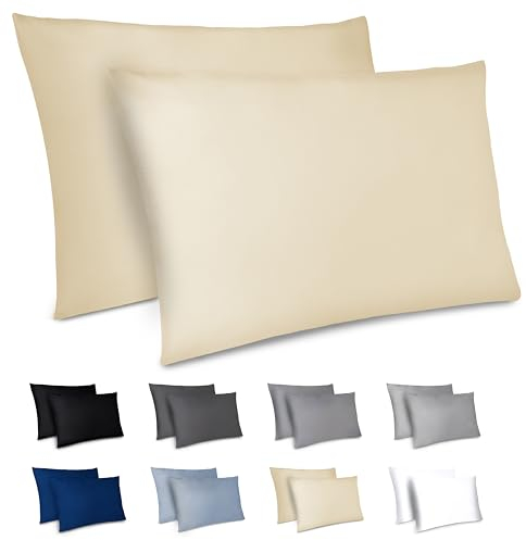 Dreamzie Kissenbezug 40 x 80 2er Set - Kopfkissenbezug 40x80 Beige mit Reißverschluss aus Mikrofaser Weich, 40x80 cm Pillow Cover