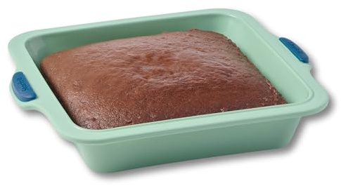 Starfrit 8” Square Cake Pan with Integrated Metal Frame - No Tray Needed - Easy Unmolding - LFGB Premium Silicone