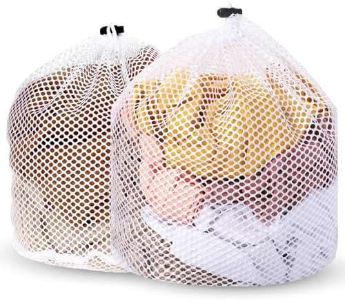 2 Packs Laundry Mesh Bags, Drawstring Net Laundry Bag for Washing Machine, Mesh Wash Bags, Heavy Duty Dirty Clothes Washing Machine Bag, Travel Washing Bag for Cloths Blouse Underwear(50x60/60x80cm)