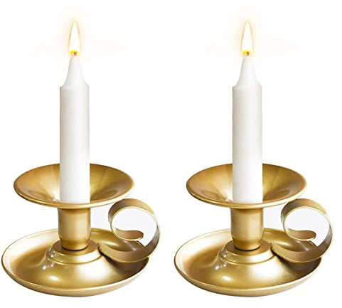Tibeoyad 2 candelabri con manico vintage, rotondi, base in metallo (oro)