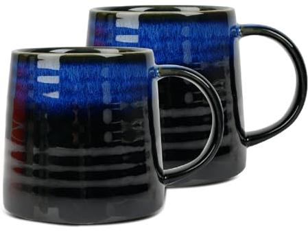 Kaffeetasse Groß, Steingut Tasse 500 ml 2er-Pack, Kaffeebecher Keramik, Große Teetasse mit Henkel, Cappuccino Tassen, Keramik Tasse, Kaffee Milch Tee Tasse Mugs (Sternblau)
