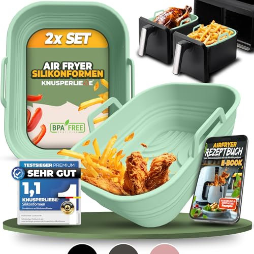 KNUSPERLIEBE® 2x Set Zubehör für Ninja Foodi Max Dual Zone Silikonform, Faltbar für Dual Zone Airfryer, Heißluftfritteuse, BPA-FREI | AF400EU AF300EU AF400EUCP | Silikoneinsatz Air Fryer Accessories