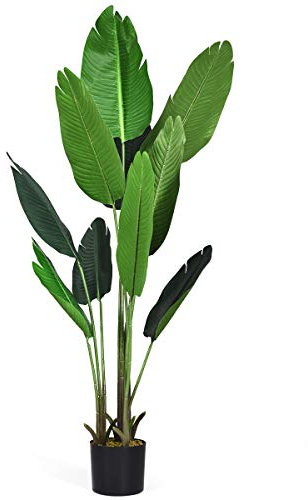 COSTWAY 160cm/193cm Artificial Banana Tree, Faux Bird of Paradise Tree in Plastic Pot, Indoor Outdoor Greenery Fake Decorative Plants for Home Office (1, 160 cm)