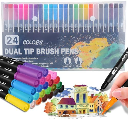 OEEYYT Dual Brush Pen Set 24 Farben Pinselstifte Filzstifte Dicke und Dünne Marker Aquarell Fineliner Set für Erwachsene Und Kinder, für Ausmalen Zeichnen Diy Scrapbooking Journaling
