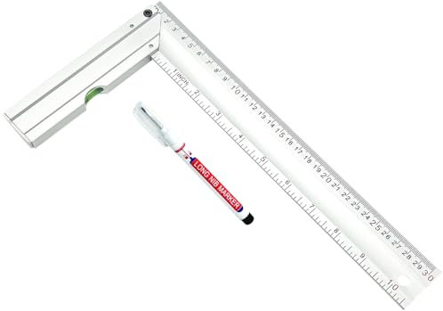 Xpieoyrm Escuadra Carpintero 300 mm, Metalicas Carpintero con Nivel de Burbuja, Escuadra Precision aleación de aluminio Regla Cuadrada Ángulo Recto Regla en Forma de L con rotulador