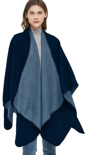 Minicoco kvinnor ponchos capes damer sjal för kvinnor poncho cape rock filt svart poncho kvinnor vinter poncho för kvinnor sjal wraps rutiga stickade ponchos, Marinblått Xsp, one size