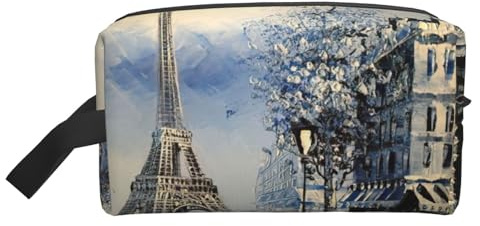 Beauty case da uomo con stampa romantica della Torre Eiffel di Parigi, borsa per cosmetici, capiente, borsa da viaggio da donna, bianco, Taglia unica